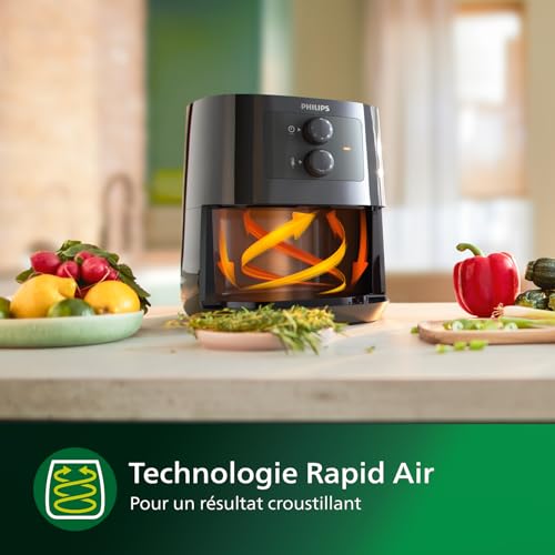 Philips Essential Airfryer, Poêle De 4,1 Litres, Friteuse Sans Huile, Technologie Rapid Air, Application HomeID, Contrôle De l'Heure Et De La Température, Noir (HD9200/90)