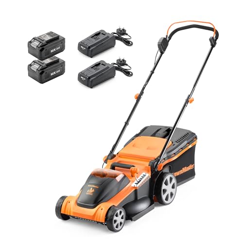 LawnMaster 48V 41cm Cordless Lawnmower with a Set of two MX 24V 4.0Ah Lithium Ion Batteries, 2x Fast...