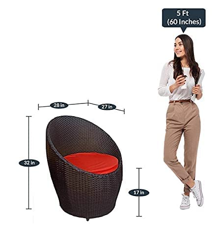 Image of Artic Fashion Apple Chairs Table Set 4+1 Wicker Patio Furniture Sets 4 Chair and 1 Table with Cushions for Garden Balcony Bedroom Powder Coated Frame Uv Protected Wicker (Brown+Red)