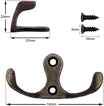 8 Pcs Dual Robe Hooks, Double Prong Coat Hooks Wall Mounted Hanging Clothes Hats for Bathroom Bedroom Door Wall Metal Double Coat Hooks with 16 Screws (Bronze)