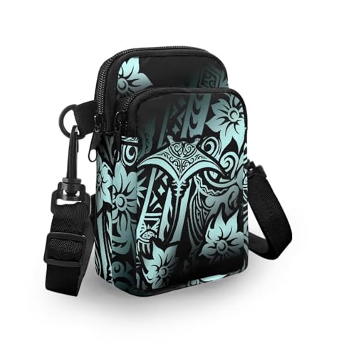 Image of Hawaiian Tribal Small Crossbody Bags for Women Cell Phone Bag Purse, Sea Turtle Zipper Sling Purses Shoulder Bag
