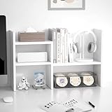 Jerry & Maggie - Desktop Organizer Office Storage Rack Adjustable Wood Display Shelf | Birthday Gifts - Toy - Home Decor | - Free Style Rotation Display - True Natural Stand Shelf (White)
