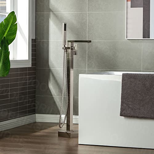 Woodbridge Brushed Nickel Freestanding Tub Filler Single Handle Floor Mounted Faucets with Handheld...