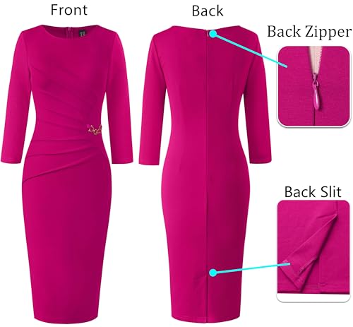 Image of VFSHOW Womens Elegant Ruched Pleated Work Business Office Cocktail Party Bodycon Pencil Sheath Dress