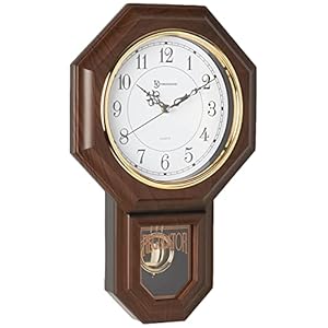 Timekeeper Essex Westminster Chime Faux Wood Pendulum Wall Clock, 17.5″ x 11.25″, Walnut