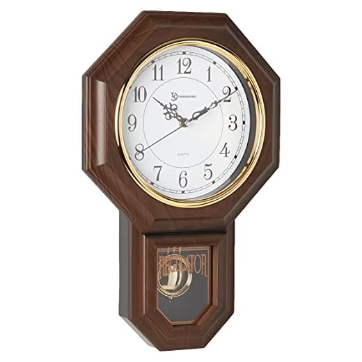 Timekeeper Essex Westminster Chime Faux Wood Pendulum Wall Clock, 17.5" x 11.25", Walnut