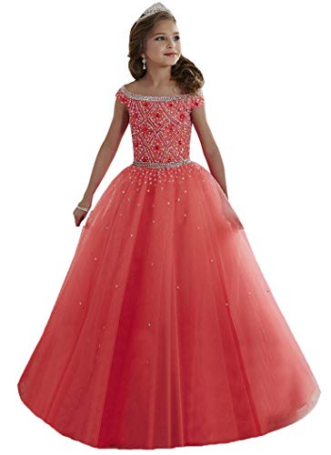 Junguan Girls' Off The Shoulder Pageant Dresses Tulle Aline Princess Prom Dress Formal Ball Gowns TF0174
