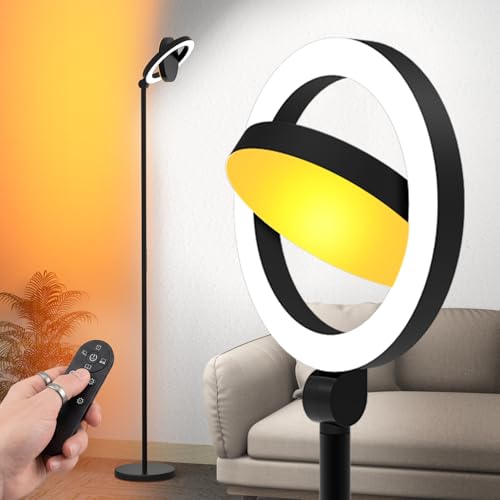 Image of Omorepa 36W 2500lm Bright LED Floor Lamp for Living Room, 75.5 Inch Tall Standing Lamp for Office Stepless Dimmable with Remote, Torchiere Lamp with 2 Rotatable Lights 1900K-6500K for Bedroom (Black)