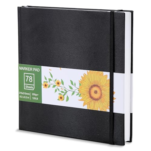 Goldeluxe Sketchbook 21×21 cm, 156 páginas (78 hojas), papel grueso sin ácido 200 g/m², tapa dura de PU impermeable, alternativa a sketchbook a5, diseño con bloc dibujo y hojas arrancables