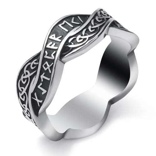 KIRTIJW Viking Runes Rings Norse Viking Norse Nordic Celtic Knot Ring Jewelry for Men Man Size 9