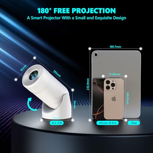 Image of Upgraded HY300PRO MINI Portable Projector Projector Support 4K 1080P with Dual-Band WIFI6 5G Wireless 5.2 Bluetooth Android 13,270 Rotatable, Auto Keystone Correction,35 inch-130 inch Screen Video Projector