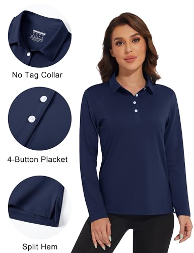 Image of MAGCOMSEN Women's Polo Shirts Long Sleeve Golf T Shirt Quick Dry UPF 50+ Sun Protection Lightweight Athletic Tennis Shirts