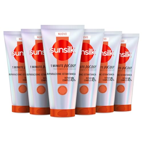 Sunsilk, 1 Minute WOW Riparazione Istantanea, Trattamento Capelli in 1 Minuto, Capelli Riparati e Visibilmente Sani, con 8% Repair Complex con Peptidi, Vitamina C e Olio di Mandorla, 6 Pezzi da 180 ml