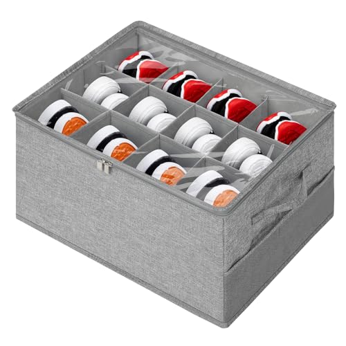 Cozary Scatole per Scarpe, Organizer Scarpe 12 Scomparti con Borsa in Rete, Coperchio Trasparente e Manici Rinforzati, adatto per 6-12 paia, Pieghevoli, per Guardaroba, Scarpiera, Grigio (43x32x32cm)