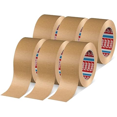 tesapack 4713 Paketband im 6er Pack - Papier Klebeband zum Verschließen von Verpackungen, recyclingfreundlich und lösungsmittelfrei - braun - 6 Rollen je 50 m x 50 mm Cover