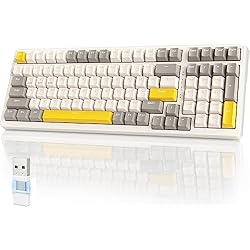 Teclado Numerico Para Laptop YINDIAO K96 Teclado Mecánico Inalámbrico,100 Teclas,US Layout,Bluetooth/2.4Ghz Inalámbrico,Receptor Tipo C/USB A,Intercambio en Caliente,Teclado para Juegos con Teclado Numérico,Interruptor Rojo