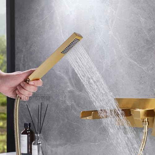 Robinets mélangeurs de baignoire avec douche cascade or brossé murale - 5