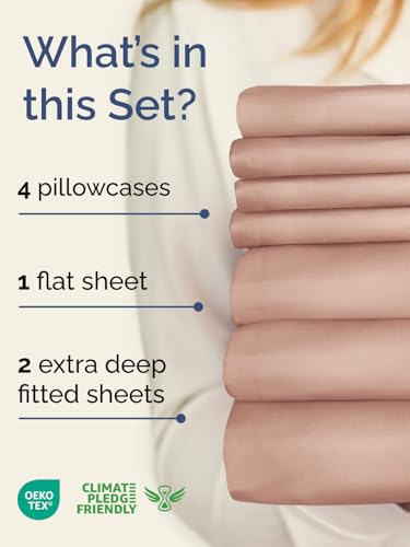 Image of Extra Deep Split King Sheet Set - 7 Piece Breathable Cooling Sheets - Mauve | Hotel Luxury Bed Sheets Set, Easy & Secure Fit, Ultra-Soft, Wrinkle & Fade Free, Comfy Sheets Set with Extra Deep Pockets