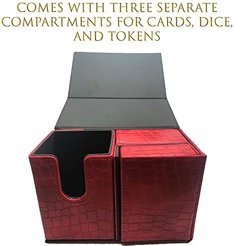 Grinning Gargoyle - Ultimate Dragon Hide Deck Box  Holds up to 192 Cards and 15 Dice  Perfect for Magic RPG, TCG and CCG  3 Durable Storage Compartments for Collectable Card and Roleplaying (Red)