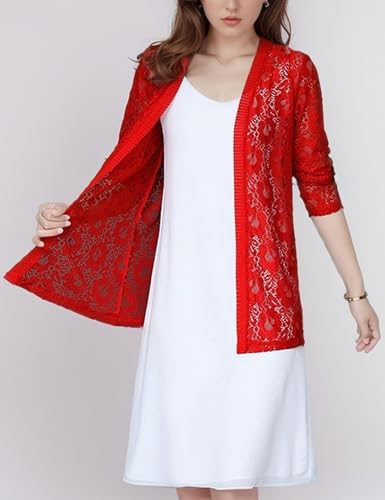 Image of FindThy Women's 3 /4 Sleeve Lace Cardigan Long Sleeve Open Front Floral Crochet Shrug Cover Up
