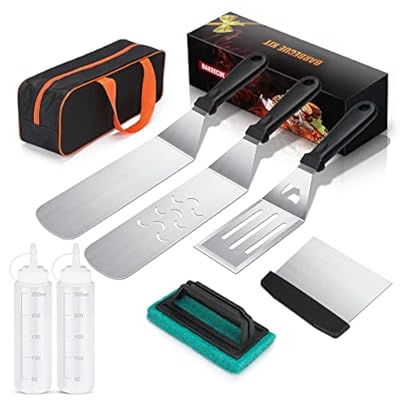 Blackstone Griddle Accessories Kit, 8pcs Flat Top Grill Accessories Set for Blackstone and Camp Chef with Spatula & Carry Bag, Great for Outdoor BBQ & Teppanyaki and Camping (8pcs)