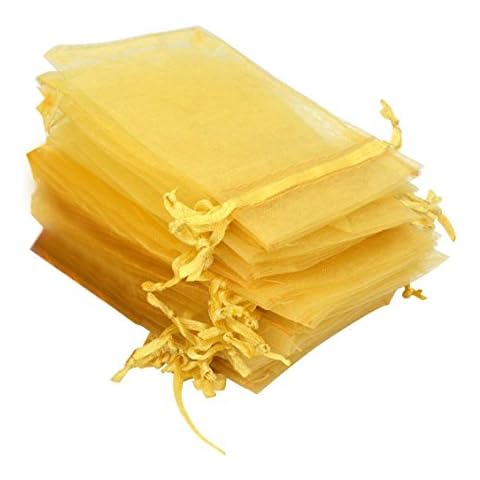 OurWarm 100pcs Organza Pouch Bag Drawstring 4x6" 10x15cm Strong Gift Candy Bag Jewelry Party Wedding Favor Gold Cover