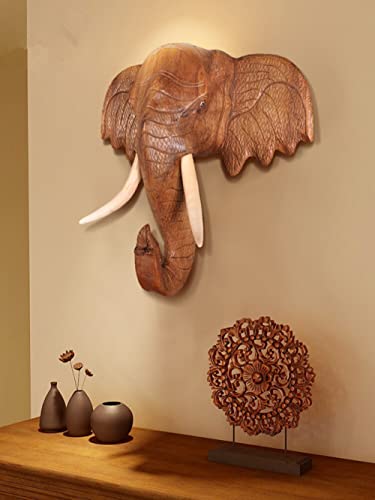 Getrelax Sculpture murale en forme de tête d'éléphant thaïlandaise - 30,5 cm de haut - Décoration murale à suspendre pour les amateurs d'animaux sauvages...
