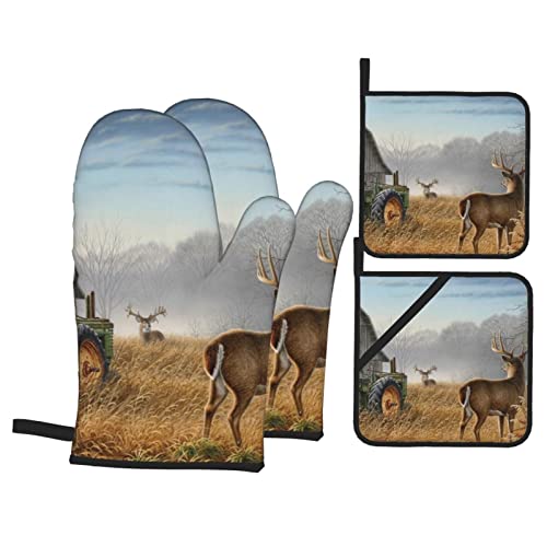 Lot de 4 gants de cuisine résistants à la chaleur avec imprimé cerf, pour cuisine, grillade, cuisine, pâtisserie Cover