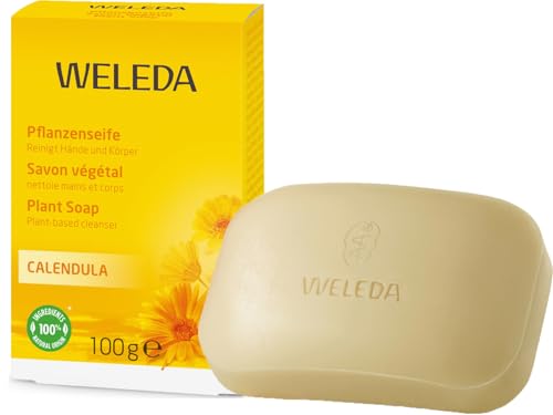 WELEDA Bio Calendula Handseife / Körperseife - natürliche Naturkosmetik Pflanzenseife / Naturseife mit Kokosöl & Olivenöl zur Reinigung sensibler Haut - vegan, nachhaltig & aromatischer Duft (1x100g)