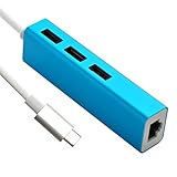 Usb-C To Ethernet Adapter,Sanchow Type-C to 3-Port USB 3.0 Hub with 10/100/1000Gigabit Ethernet Adapter for USB Type-C Devices Including the new MacBook, ChromeBook Pixel and More (Blue Aluminum)