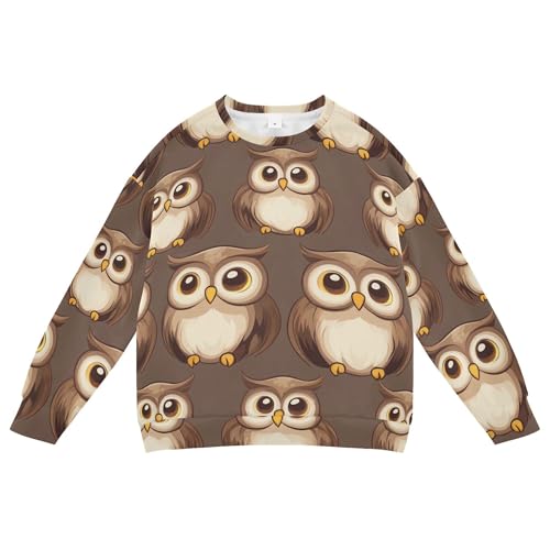 JUNZAN Cute Cartoon Owls Brown Little Girls Hoodie Sweatshirt Crewneck Kids Pullover Hoodie Athletic 4T