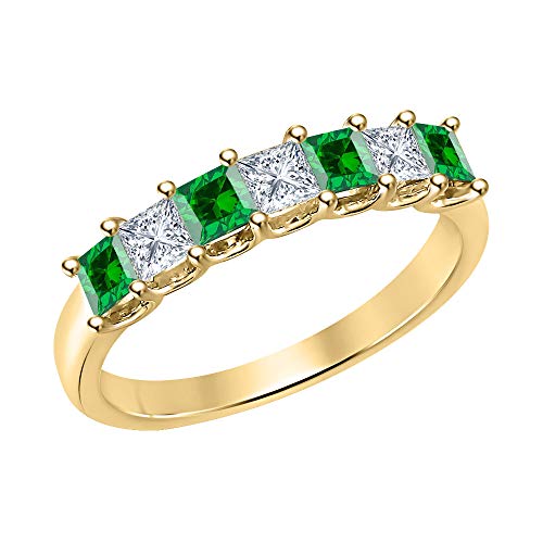 Princess Cut Gemstone Half Eternity 14k Yellow Gold Plated Wedding 7-Stone Band Ring for Women