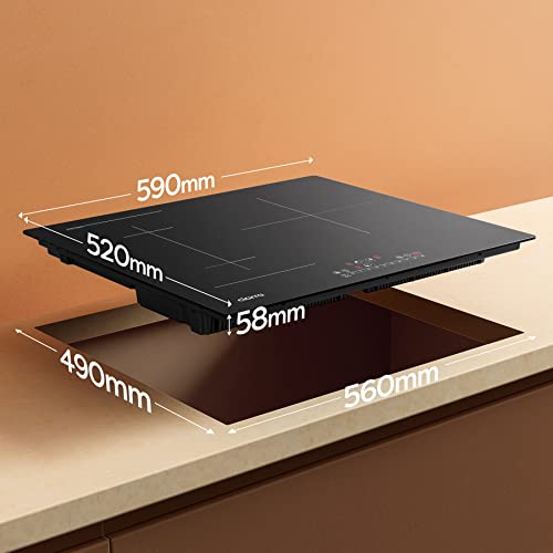 CIARRA CBBIH3BF Induktionskochfeld 60 cm Einbau 3 Platten mit ein Flexzone PowerBoost schnelleres Kochen 6500 W Slider Touch-Bedienung Kochfeld Induktion 9 Leistungsstufen Timer Kindersicherung