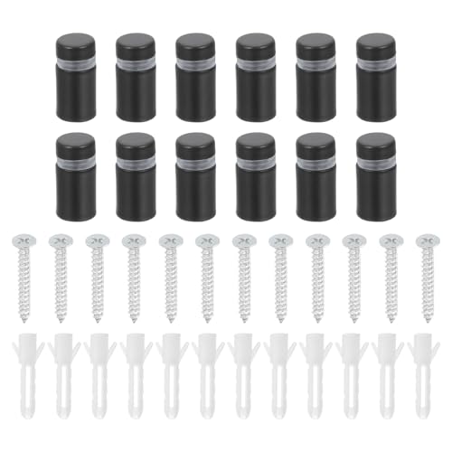 Image of uxcell 12 Pcs Standoff Screws, 1 /2 inch x 0.8 inch Stainless Steel Advertising Screws Wall Standoff Mounts Hardware for Acrylic Picture Frame Glass Signs Hanging, Black