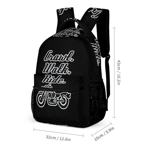 Crawl Walk Ride Motocycle Funny Backpack Set Lunch Bag Pencil Case Makeup Bag 3 in 1 for Men Women Travel2