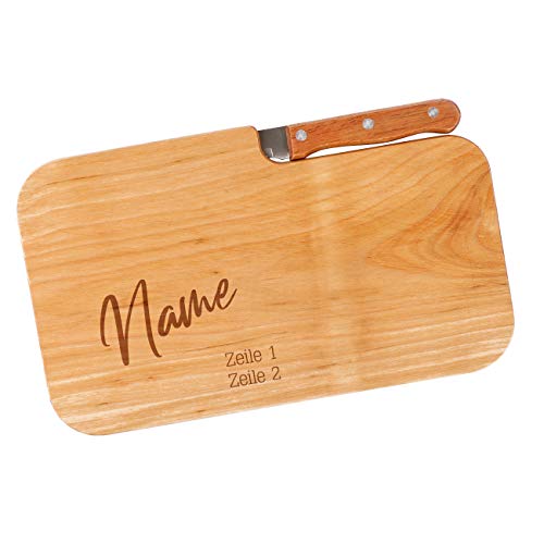 Herz & Heim® Frühstücksbrettchen Set mit Messer mit Gravur Ihres Wunschnamen