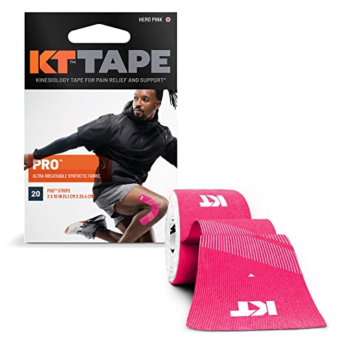 KT Tape Pro Synthetic Kinesiology Athletic Tape 20 Count 10 Precut Strips Hero Pink