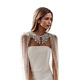 Wedding Shawl Pearls and Rhinestone Capes Soft Tulle Bridal Scarf Evening Shawl Wedding Wraps (White)