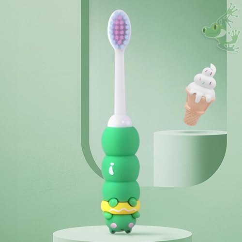 Image of StarAndDaisy Baby Tooth Brush /Manual Toothbrush 1 Year + Kids With Soft And Fluffy 10000 Gentle Bristles, 80 Micron Split-Beam Bristle, Non-Slip Comfortable Dinosaur Handle (Teddy-Green)