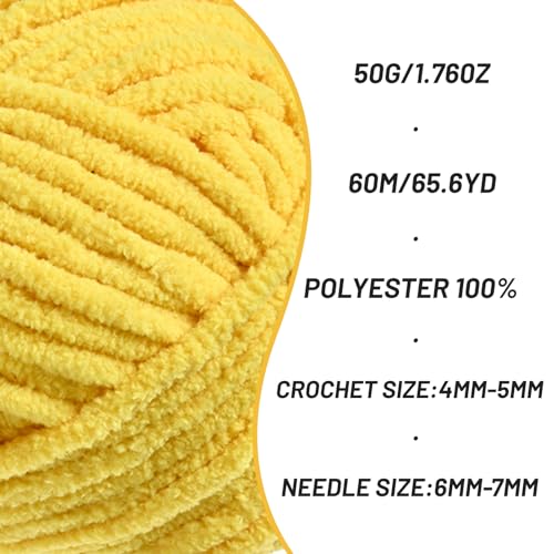 Image of 3 Pack Fluffy Velvet Yarn for Crocheting,Baby Blanket Yarn for Crocheting Soft,150g(196.8yds) Amigurumi Yarns,Plush Chenille Crochet Yarns,Puzzle Yarn for Crochet Weaving Craft(3 Golden Yellow)