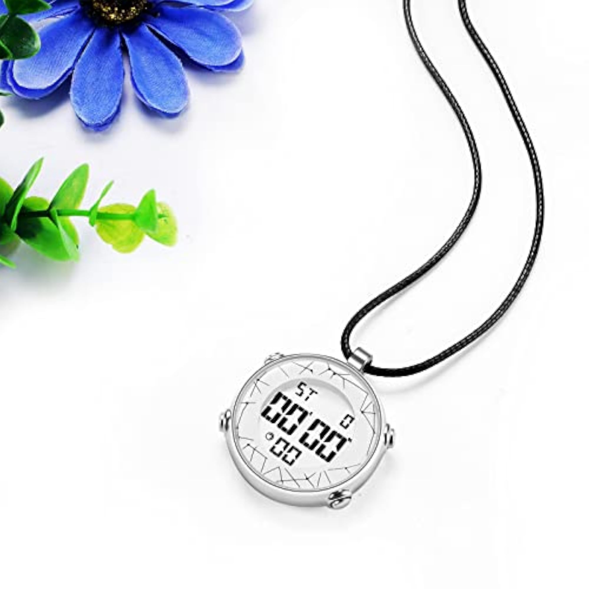 Digital Quartz Pocket Watch with Leather Necklace Chain