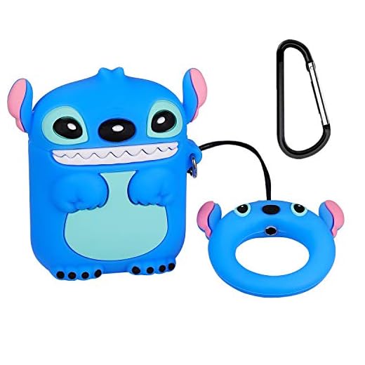 Logee 3D Stitch Case for Airpods 1&2,Cute Character Silicone 3D Funny Cartoon Airpod Cover,Soft Kawaii Fun Cool Animal Skin Kits with Carabiner,Unique Cases for Girls Kids Teens Women Air pods
