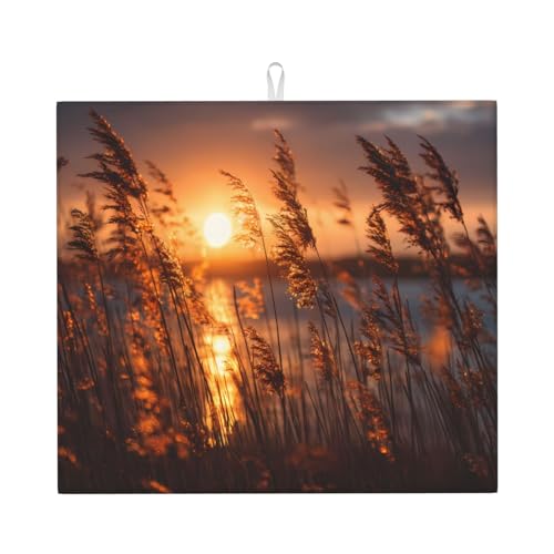 Drying Mat for Kitchen AKGFFDS Reeds at Sunset Printing Ultra Absorbent, Reversible, and Stylish Kitchen Countertop Mat