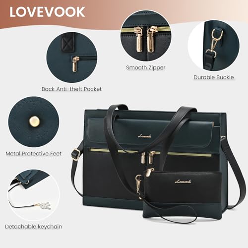 Image of Laptop Bag for Women Leather Laptop Tote Bag Large Computer Bag Waterproof Business Office Work Bag