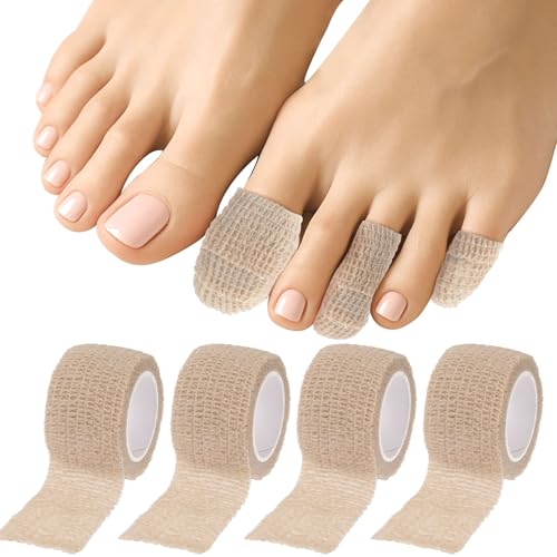 Alpinleux 4 Rolls Cohesive Bandage Wrap, Self Adhesive Bandage Wrap 1 Inch, Big Toe Bandage, Finger Tape, Toe Tape for Broken Toe, Swelling, Wrist and Ankle Sprains, Finger