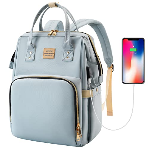 Image of VSNOON Laptop Backpack for Women, 15.6 Inch College School Backpack with USB Charging Port, Water Resistant Laptop Backpack for Travel /Work /Girls /Nurse /Teacher (Blue)
