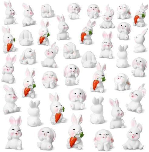Amazon.com: Cinnvoice 50 Pcs Easter Mini Bunny Figurines Resin ...
