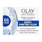 Olay Daily Facials, Deeply Purifying Clean, 5-in-1 Cleansing Wipes with Power of a Makeup Remover, Scrub, Toner, Mask and Cleanser, 66 Count