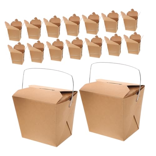 SOLUSTRE Versatile 50pcs Chinese Takeout Boxes Metal Wire Handle Paper Containers Food Packaging Boxes for Office Picnic Catering