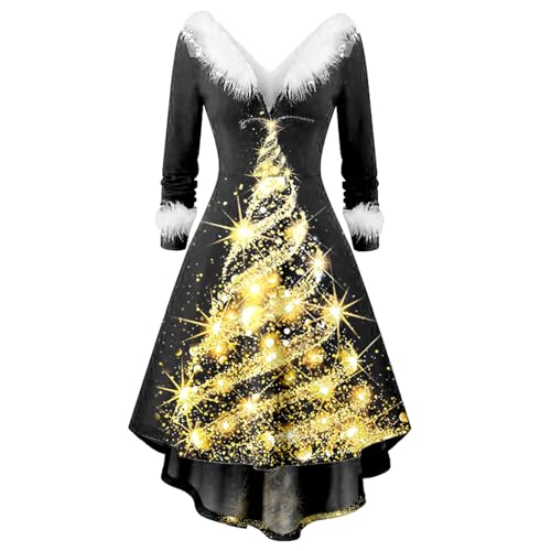 Weihnachtskleid Damen Elegant Langarm Weihnachten Kleid mit...